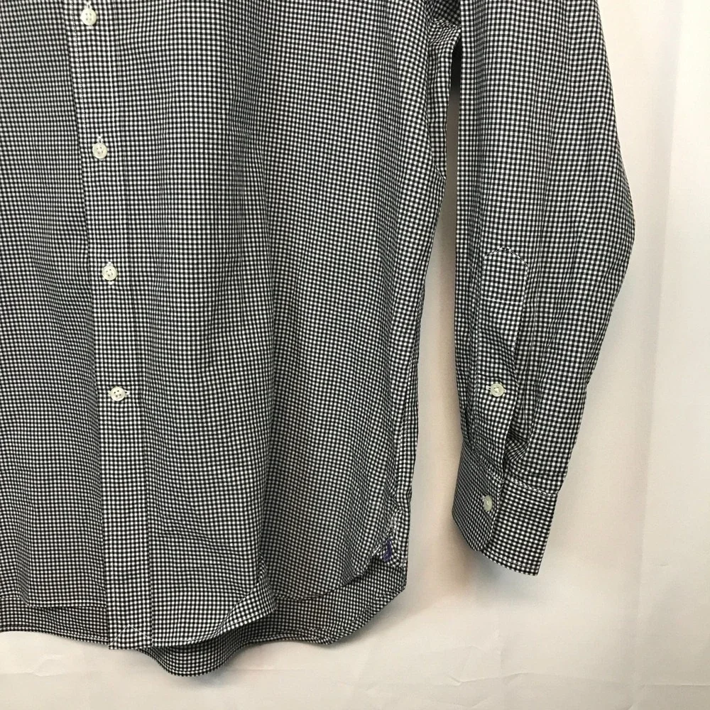 Polo‎ Ralph Lauren Mens 17.5 34-35 Black White Gingham Button Down Shirt
